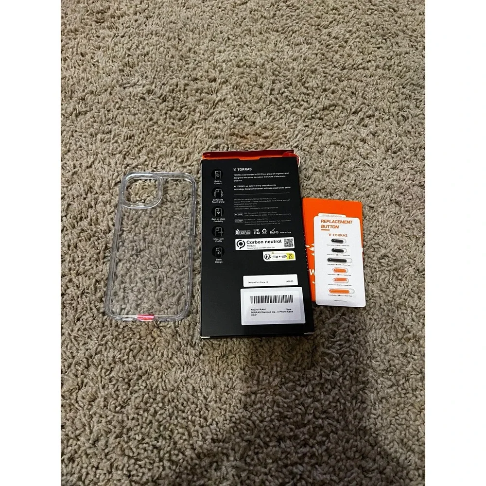 New TORRAS Diamond Clear Designed for iPhone 15 Case [Never Yellowing] [Military